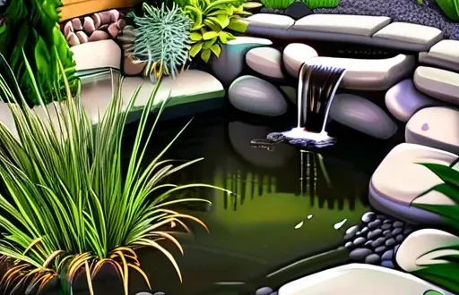 Бюджетный пруд на участке с линером EPDM, каменным бордюром, небольшим водопадом и биофильтром