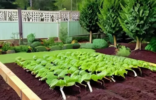 Садовый участок с зелёной мульчей и компостной кучей