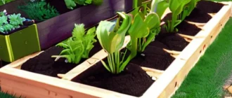 Vegetable garden on poor soil with soil improvement measures such as organic mulch and soil aeration